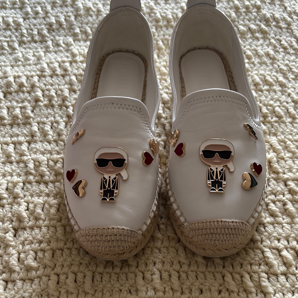 Karl Lagerfeld White Espadrilles with Heart Accents